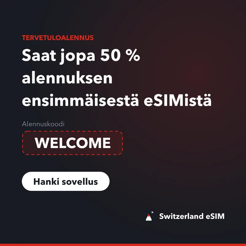 Switzerland eSIM -kampanjakoodi WELCOME — 15 % alennus