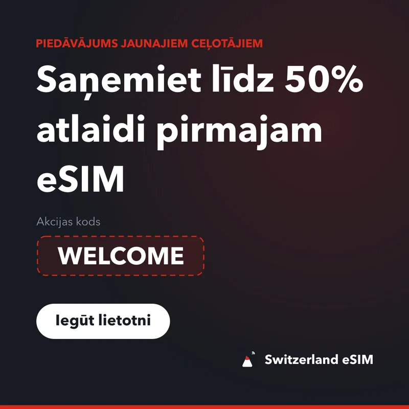 Switzerland eSIM akcijas kods — WELCOME, 15% atlaide