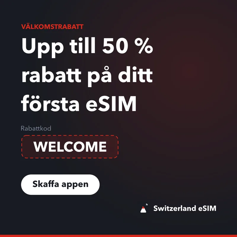 Switzerland eSIM-rabattkod — WELCOME, 15 % rabatt