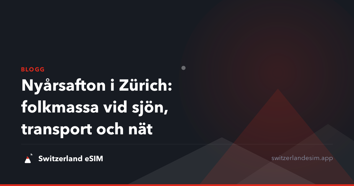 Nyårsafton i Zürich: folkmassa vid sjön, transport och nät